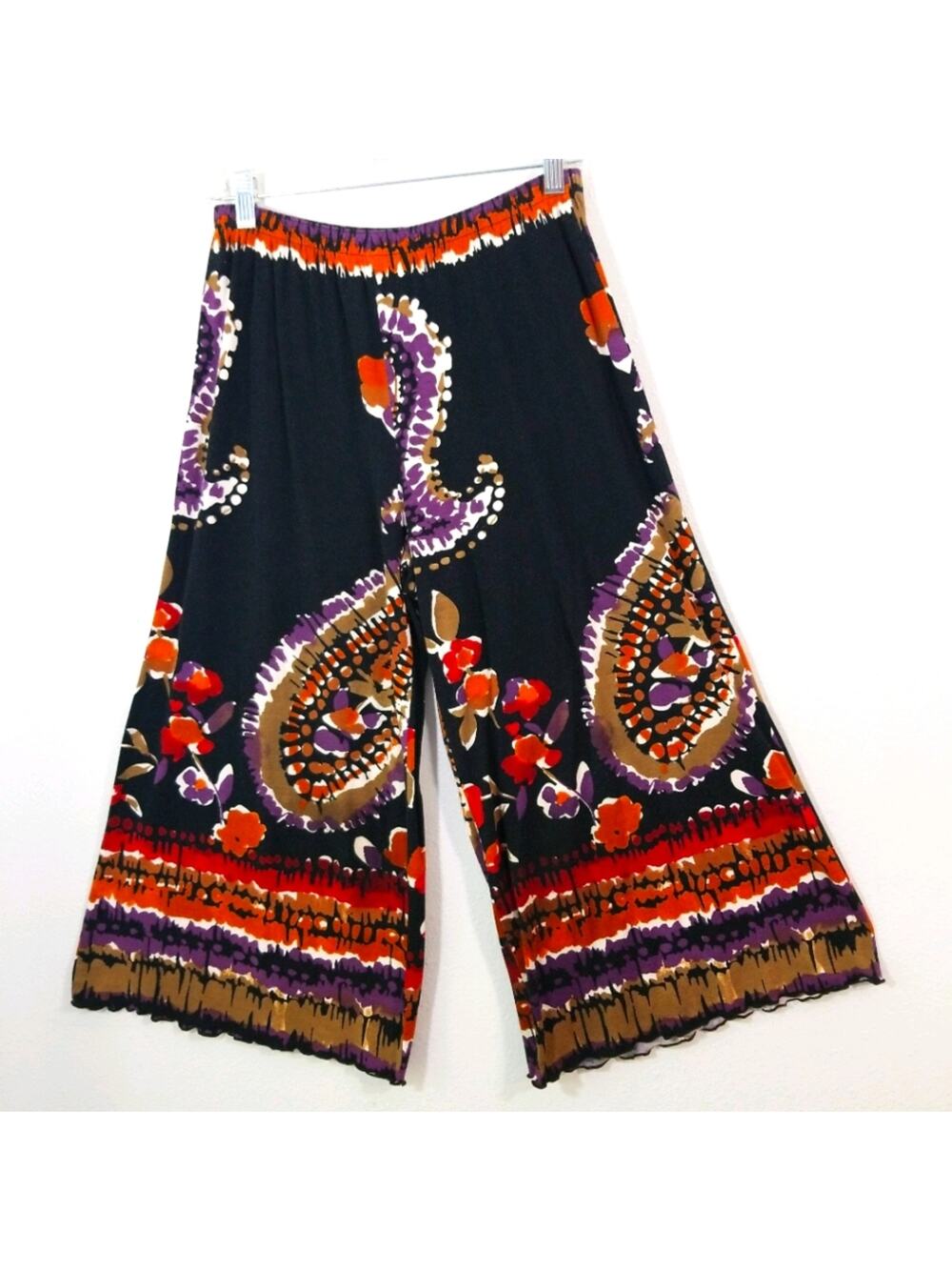 Bohemian culottes paisley capri cropped pants M/L